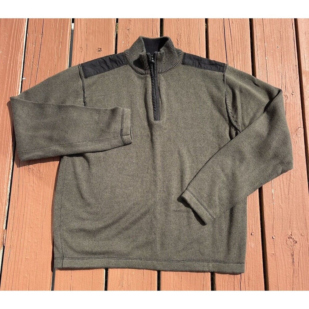 Park Slope Men's Olive Green Heavy Knit Shoulder Patches Sweater Size M
